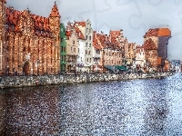 Rzeka, HDR, Gdańsk, Kamienice, Motława