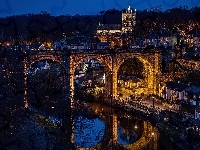 Rzeka Nidd, Noc, Anglia, Knaresborough, Most