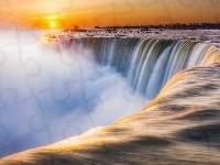 Mgła, Zachód Słońca, Wodospad, Niagara, Rzeka