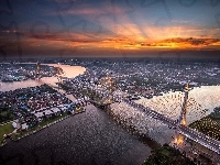 Rzeka, Bangkok, Azja, Tajlandia, Most, Noc
