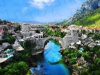 Miasteczko, Bośnia i Hercegowina, Rzeka, Most, Mostar