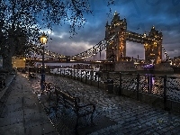 Rzeka, Miasto nocą, Londyn, Most, Latarnia