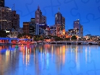 Rzeka, Australia, Wieżowce, Most, Melbourne