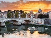 Rzeka, Domy, Włochy, Rzym, Most