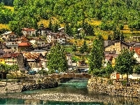 Rzeki, Domy, Most, Brzegi, Pagórki