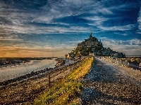 Mont Saint-Michel, Droga, Francja, Wyspa, Zamek