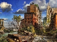 Samochód, Nowy Jork, Zniszczony, Ruiny