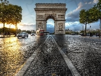 Paryż, Samochody, Drzewa, Łuk Triumfalny, Francja, Ulica, Autobusy
