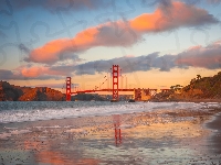 Cieśnina Golden Gate, Chmury, Golden Gate Bridge, Kalifornia, San Francisco, Most, Stany Zjednoczone, Skały