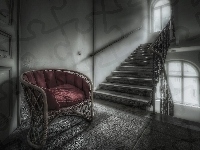 Fotel, Zaniedbane, Schody, HDR
