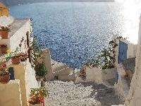 Schody, Santorini, Grecja, Morze