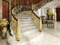 Schody, Balustrady, Dom, Hol, Złocone