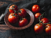 Pomidory, Talerz, Warzywa, Ścierka