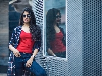 Nikita Sharma, Czerwona, Okulary, Bollywood, Kobieta, Aktorka, Bluzka