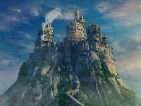 skała, zamek, Final Fantasy, most, góra