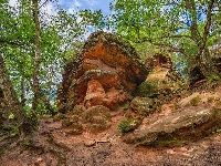 Katzensteine, Nadrenia Westfalia, Niemcy, Eiffel, Brzozy, Formacje skalne