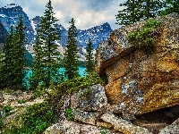 Jezioro, Skały, Kanada, Góry, Las, Park Narodowy Banf