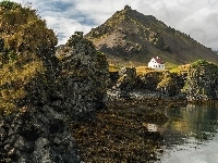 Góry, Półwysep Snæfellsnes, Dom, Islandia, Wieś Arnarstapi, Skały