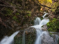 Omszałe, Argentyna, Kamienie, Skały, Wodospad, Patagonia, Park Narodowy Los Glaciares, Roślinność, Rzeka, Las