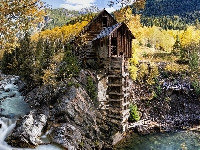 Młyn Crystal Mill, Stan Kolorado, Skały, Stany Zjednoczone, Jesień, Rzeka Crystal River