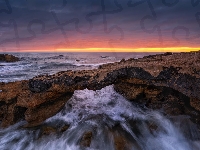 Morze, Zachód słońca, Skały, Portugalia, Cabo Raso