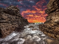 Ocean Spokojny, Sydney, Zachód słońca, Australia, Little Bay, Skały