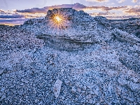 Promienie słońca, Góra, Skały, Stany Zjednoczone, Szczyt Factory Butte, Upper Blue Hills, Utah