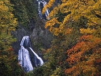 Skały, Jesień, Wodospad, Drzewa