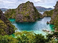 Skały, Palawan, Morze, Zarośnięte, Filipiny