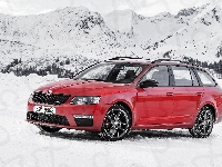 Śnieg, Skoda Octavia vRS, Czerwona