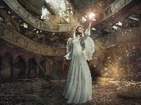 Biała, Skrzydła, Poświata, Anioł, Kobieta, Sukienka, Teatr