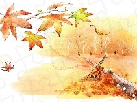 Skrzypce, Drzewa, Liście, Jesień