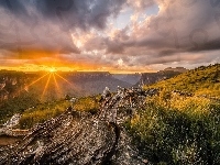 Góry Blue Mountains, Skały, Australia, Nowa Południowa Walia, Zachód Słońca