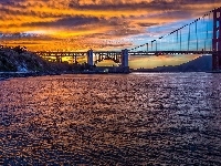 Zachód Słońca, Rzeka, Most, Golden Gate, San Francisco