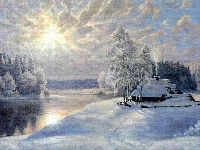 Słońca, Vladimir Horns, Rzeka, Promienie, Obraz