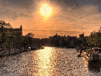 Słońca, Kamienice, Amsterdam, Zachód, Kanał