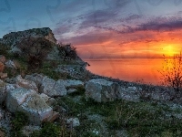 Słońca, Kamienie, Zachód, Jezioro