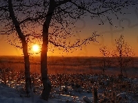 Słońca, Krajobraz, Zachód, Śnieg