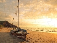 Słońca, Morze, Zachód, Plaża