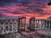 Słońca, Taras, Plaża, Zachód, Morze