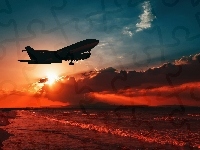 Słońca, Samolot, Zachód, Morze
