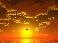 Słońca, Samolot, Zachód, Morze