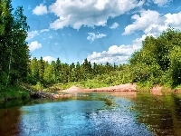Słoneczna, Jezioro, Drzewa, Pogoda