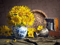 Puchar, Kwiaty, Żółte, Słoneczniki, Kompozycja, Wazon