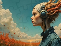 Słuchawki, Kobieta, Rudowłosa