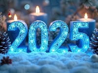 Szyszki, Niebieskie, 2025, Grafika, Nowy Rok, Cyfry, Śnieg