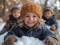 Dziewczynka, Dzieci, Uśmiechnięta, Śnieg