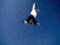 snowboardzista, Snowbording, deska, niebo