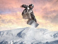 Góry, Snowboarding, Zima, Snowboardzista