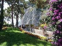Spacerowicze, Skała, Włochy, Park, Kwiaty, Capri